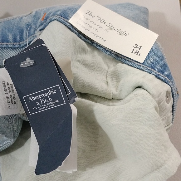 Abercrombie & Fitch Men's The 90s Straight Ultra Hi Rise Jeans Light Blue 35/18L - Picture 8 of 10